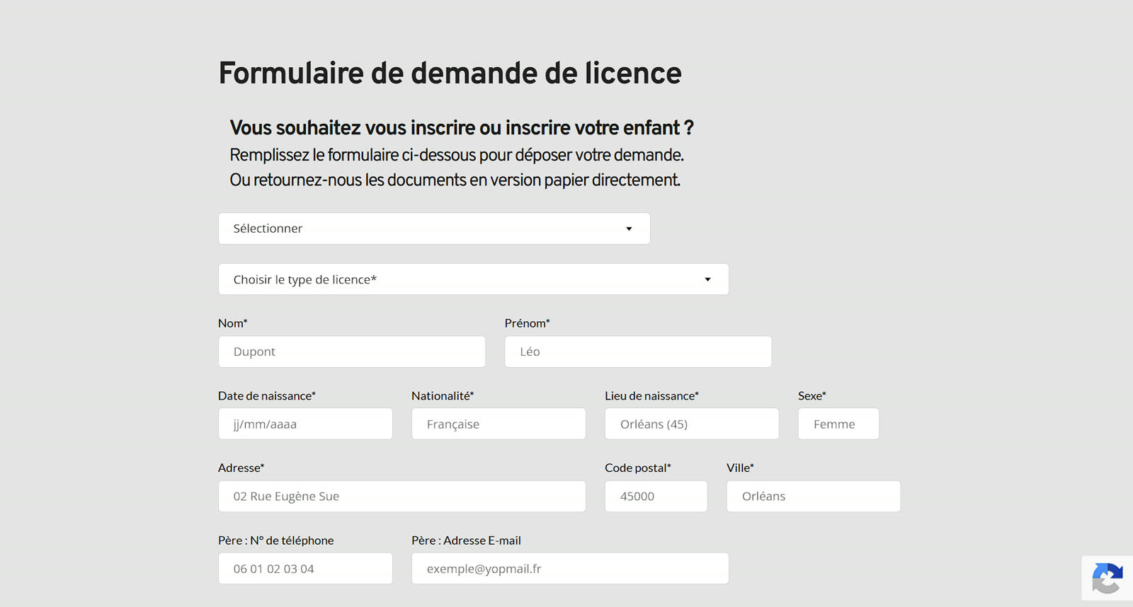 Formulaire de demande de licence en ligne du CLTO